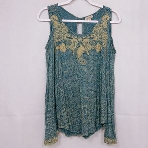 Lucky Brand Blue Cold Shoulder Top M
